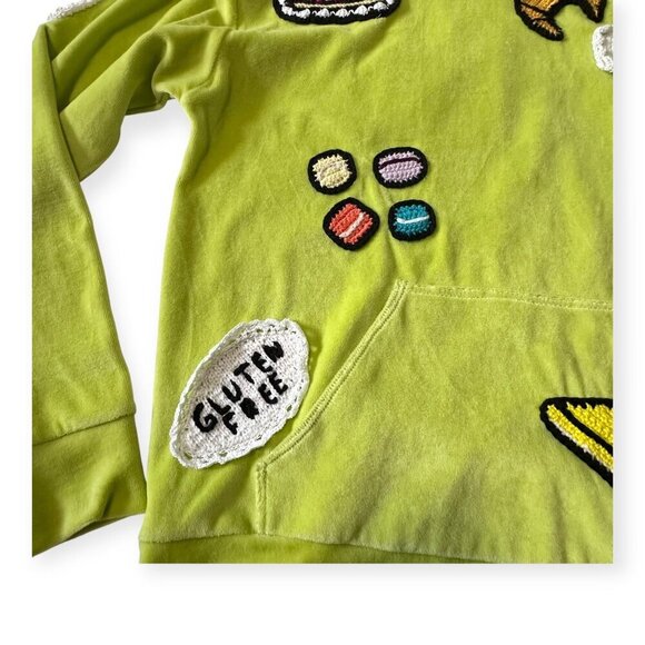 Michaela Buerger Light Green Velour Hoodie with Crochet Patches, Size  S - Picture 9 of 14
